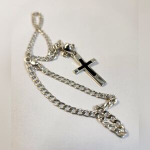 VTG Heavy Solid 925 Fired Enamel Inlay Cross Pendant Italian Chain 14" 9.10g